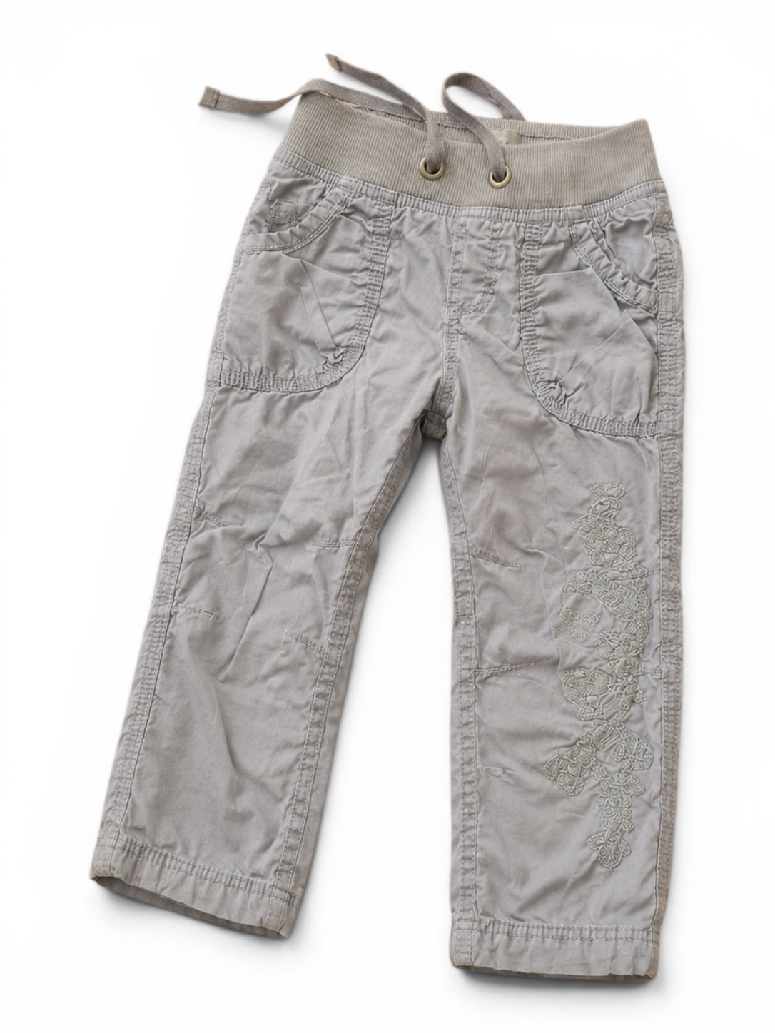 Hose Grau Blumen-Stickerei