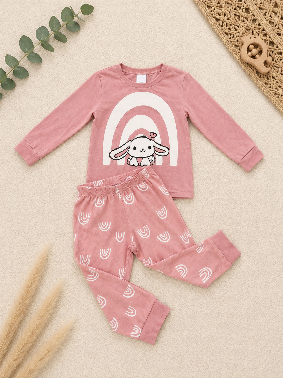 Set Pink Hase Regenbogen Pyjama