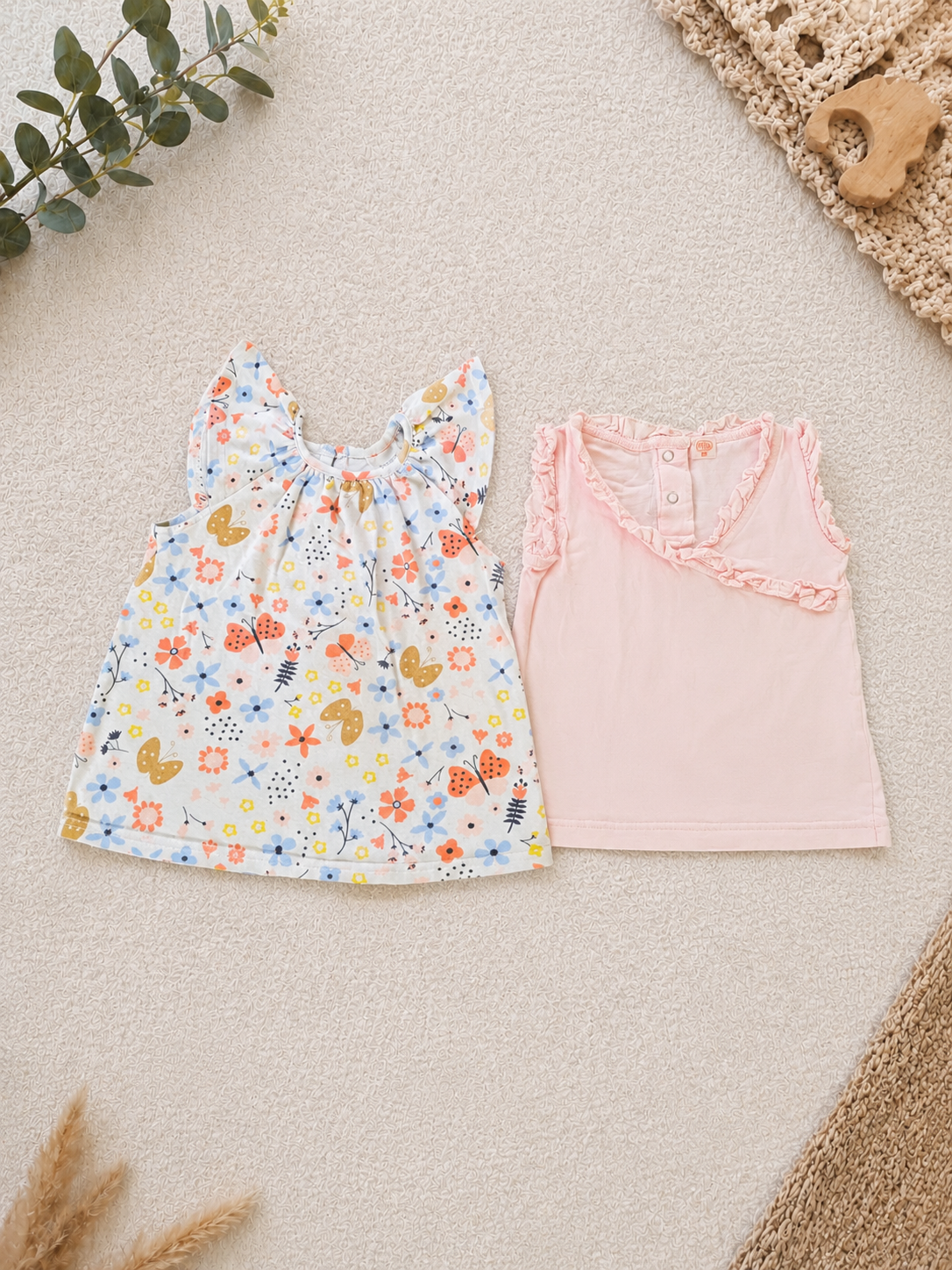 2er-Pack Sommer Top Weiss & Rosa Rüschen