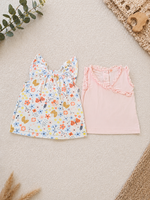 2er-Pack Sommer Top Weiss & Rosa Rüschen