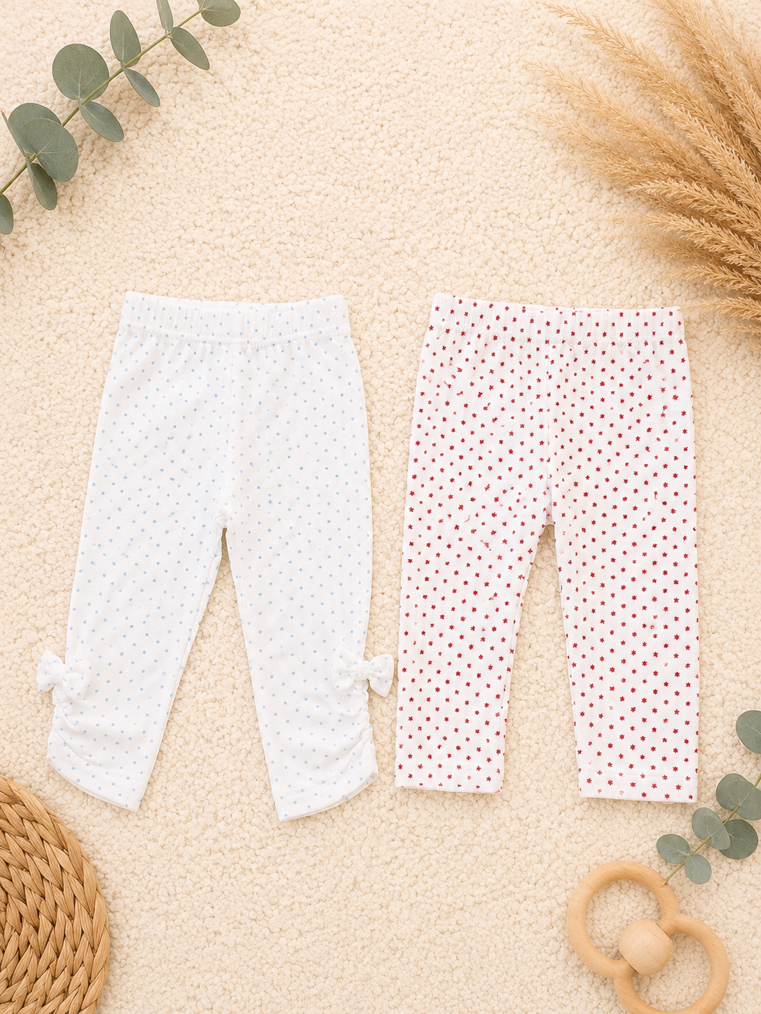 2er-Pack Leggings Weiss Punkte & Creme